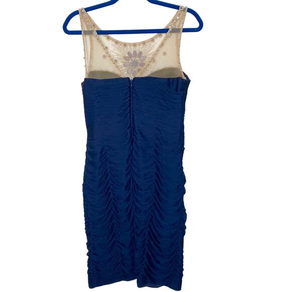 Caché Navy Tiered Bodycon with Jewels Pearls Mesh Evening Gown Mini Dress Size 6 - Picture 6 of 11